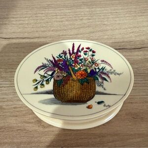 Unique Trinket Box Etched Basket With Flowers Floral Arrangements Hand painted?K